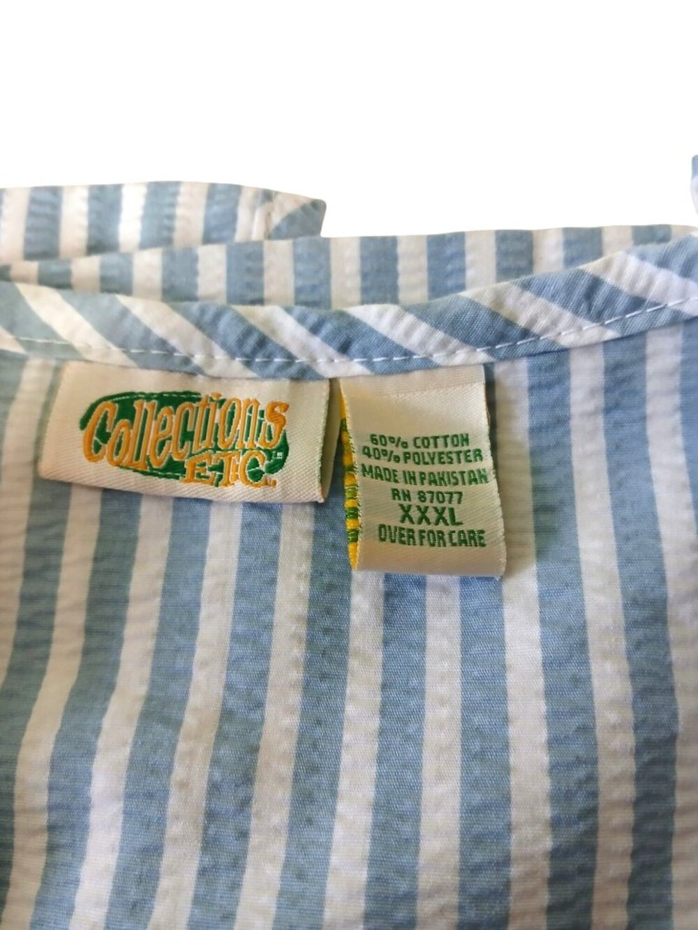 Vintage Collections Blue White Striped Seersucker House Dress Robe Size XXXL 3Xl - Picture 10 of 13